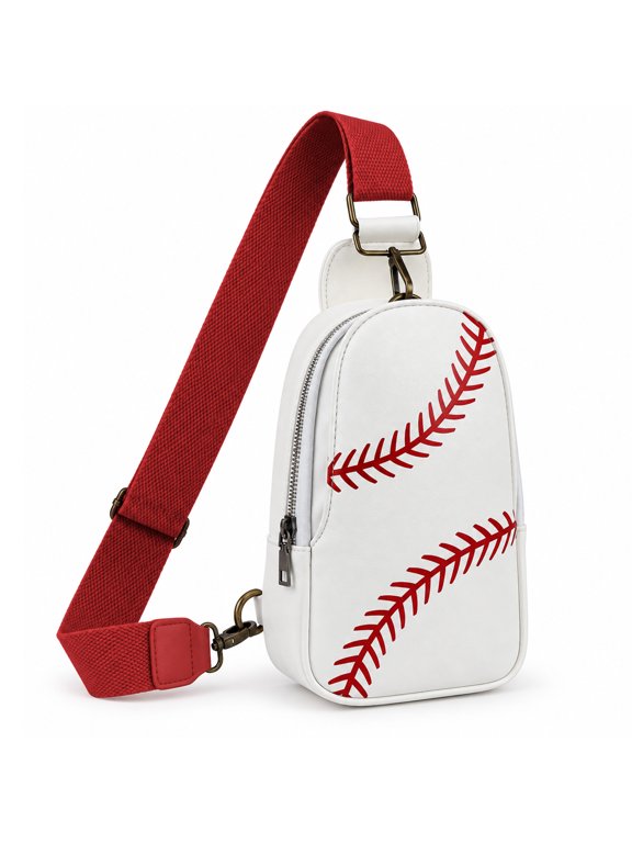 White Baseball Sling Bag, Lightweight Crossbody Bag with Multiple Pockets, Adjustable Strap for Game Day, Travel and Daily Use