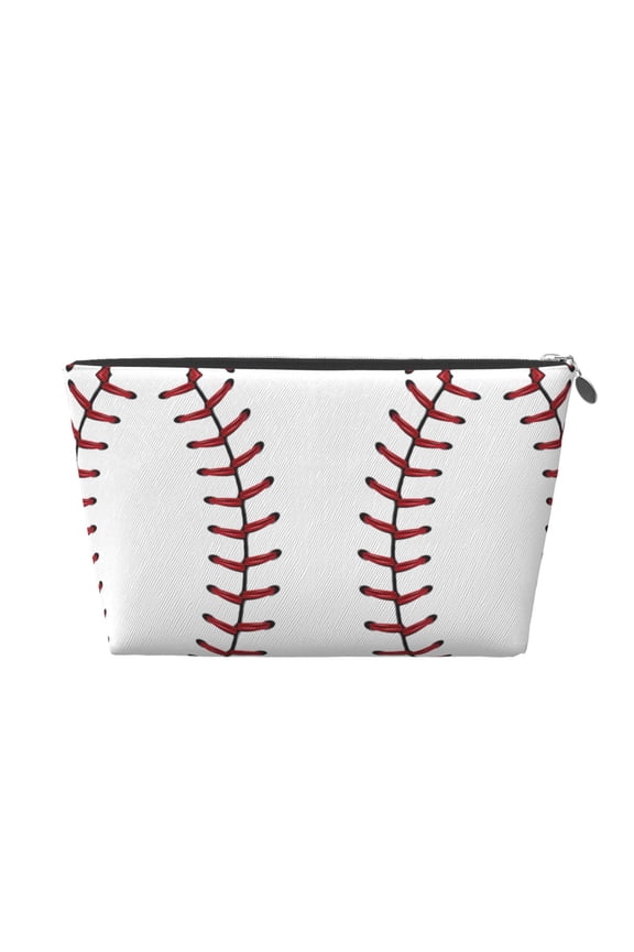 White Baseball Small Purse Organizer Zipper Cosmetic Handbag Tote Pouch For Women
