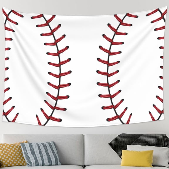 White Baseball Tapestry Home Decor Tapestry Living Room Bedroom Decoration Tapestry (90''L*60''W)