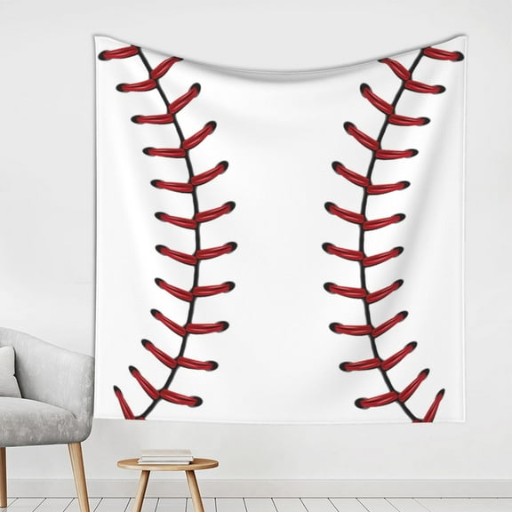 White Baseball Tapestry Wall Hanging For Bedroom Dorm Art Home Office Decoration 59(W) X59(L) Inch