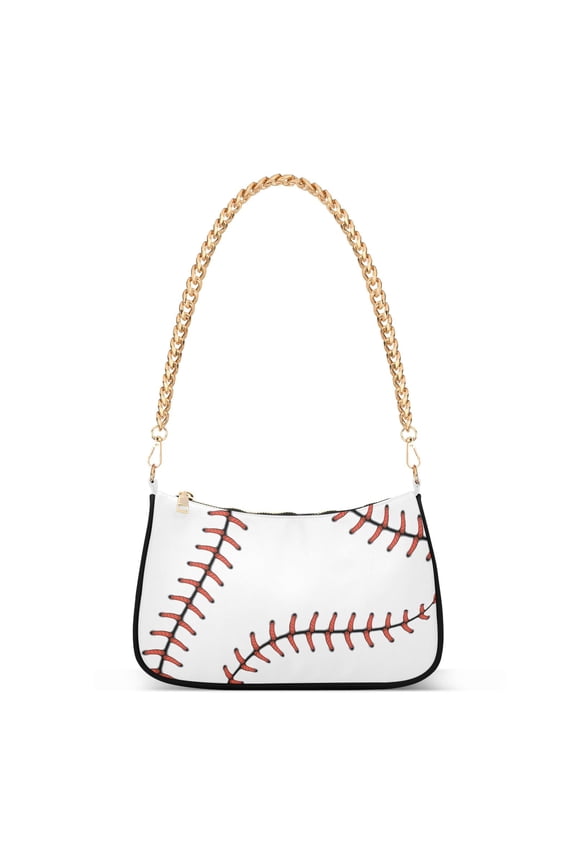 White Baseball Womens Chain Shoulder Bag Tote Handbag Clutch Hobo Purse with Zipper for Travel Casual