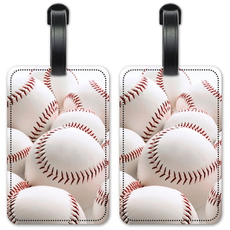 White Baseballs - Luggage ID Tags / Suitcase Identification Cards - Set of 2