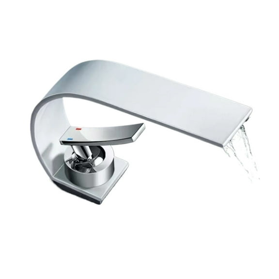White Basin Faucet Curved Creative Waterfall Hot And Cold Water Mixer Tap, Wash Face Sink Bathroom Stainless Steel Faucet