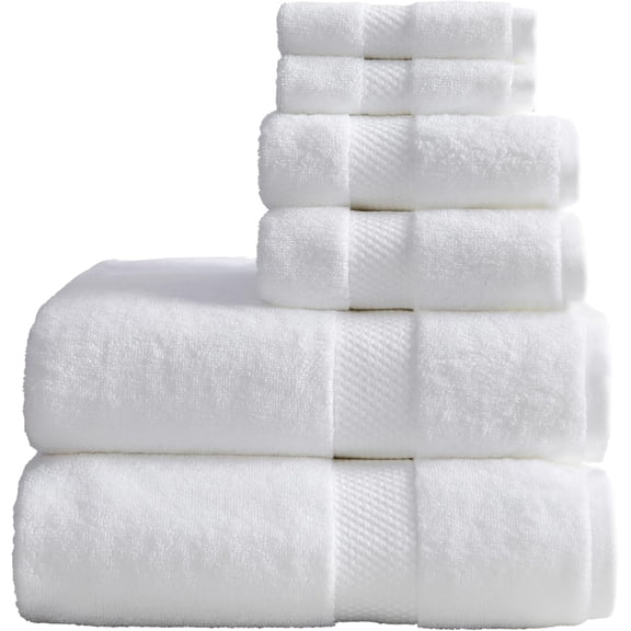 White Bath Towels Set of 6 | Classic Hotel Bath Towels | Combed | Absorbent Quick-Dry Towels for Bathroom | Oeko-TEX(R) Standard 100 | Cynewski Collection - White