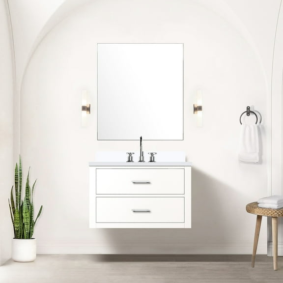 White Bath Vanity 30"x22", Cultured Marble Countertop, Faucet Included, Soft Close, Solid Wood Frame, 30" W X 22" D With Top And , Wood, Panels