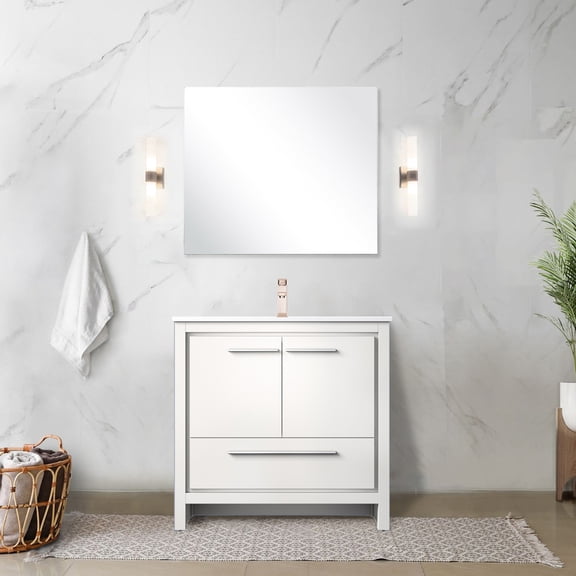 White Bath Vanity 36"w X 20"d, Quartz Surface And Rose Gold Faucet - Drawer Cabinet For Organized Bathroom Storage 36 In. W 20 D In White, Top & Soft Close Shelf