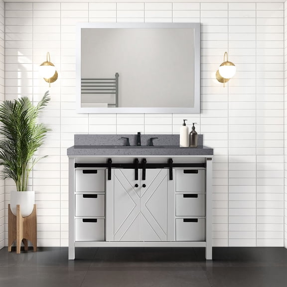 White Bath Vanity 48 In. With Grey Quartz Countertop And Included Faucet - Scratch-, Soft Close, Abundant Storage Facilities Available 48" W Top , Ample Spaces Provided