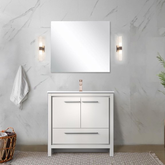 White Bath Vanity with Quartz Counter | 36 inches Wide and Soft - Closing | Provides Ample Storage and Lasting Use
