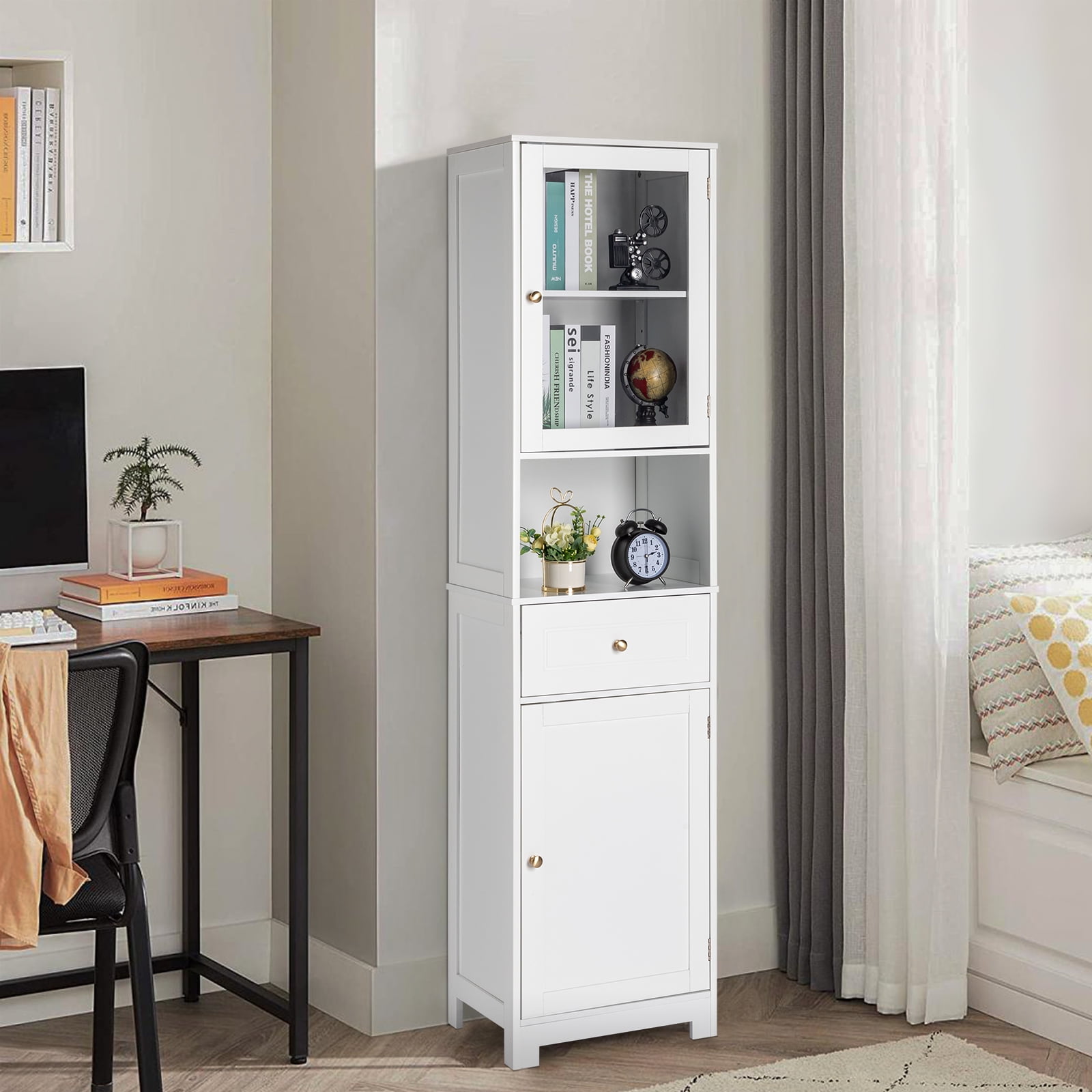 White Bathroom Cabinet with 2 Doors, Pumping System, and Adjustable ...