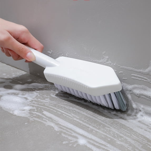 White Bathroom Cleaning Brush, 10x2inch Short Handle Shower Cleaner Brush with V-Shaped Brush Head, Suitable for Cleaning Toilets, Kitchen, Sinks, Carpet