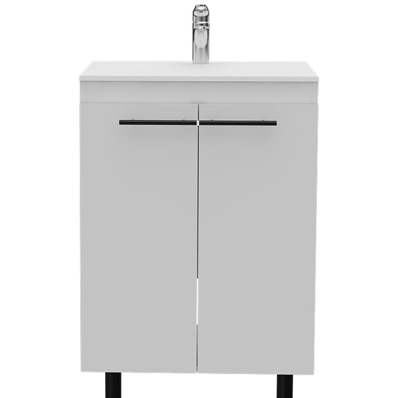 White Bathroom Floor Cabinet, Boasting 23.8 Inches Wide High Resistance Resin Sink And Robust Particle Board Construction, 34.42 In Height Cabinet Sparkling White, With Strong Build,