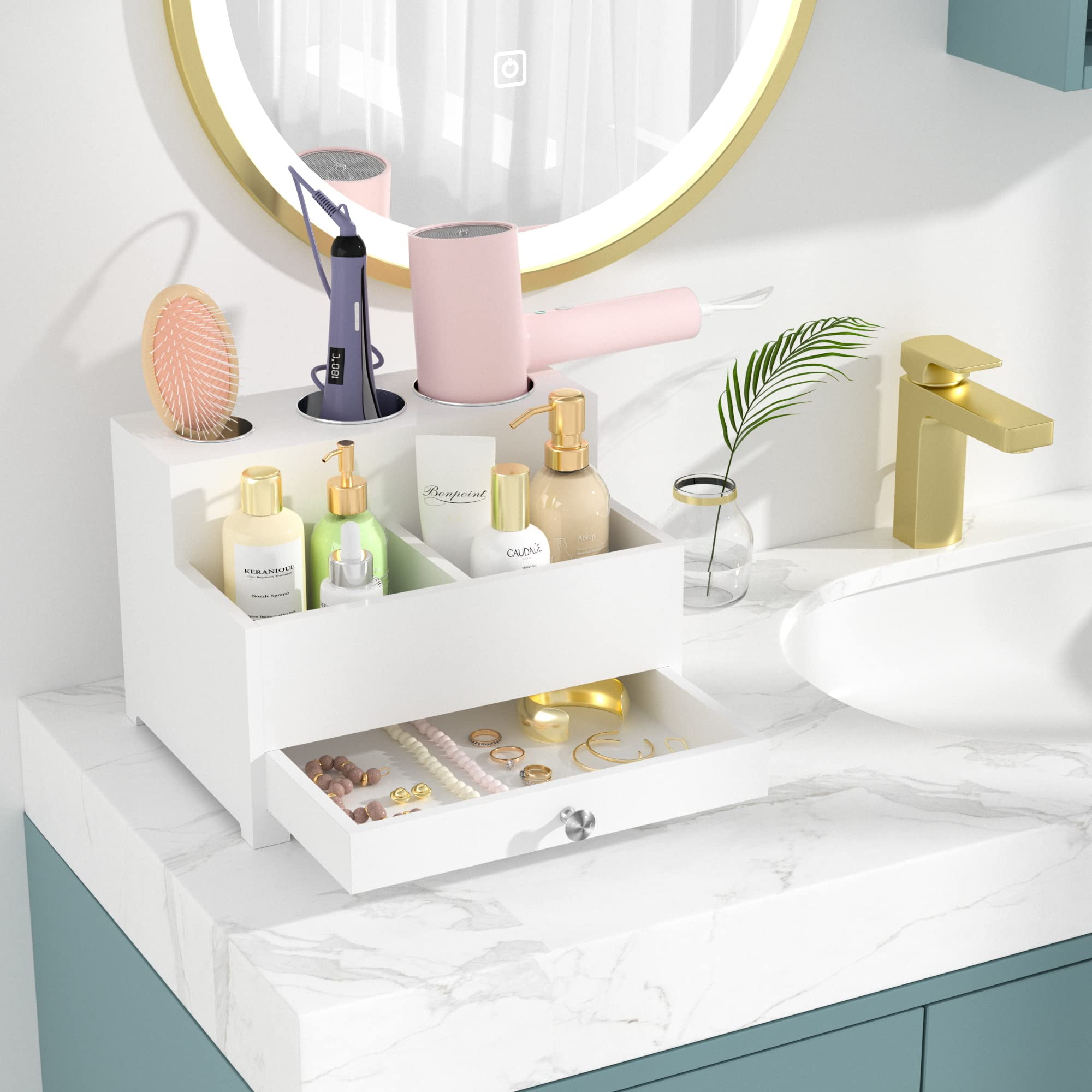 White Bathroom Hair Tool Organizer Storage with 3 Cups - Walmart.com