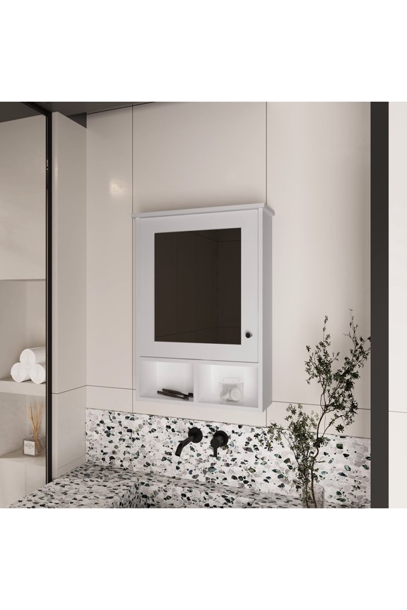 White Bathroom Medicine Cabinet , Spacious Interior With Shelves, Mirrored Door, Compact Space Saving, Engineered Wood Build Chest, Saver, Particle Board