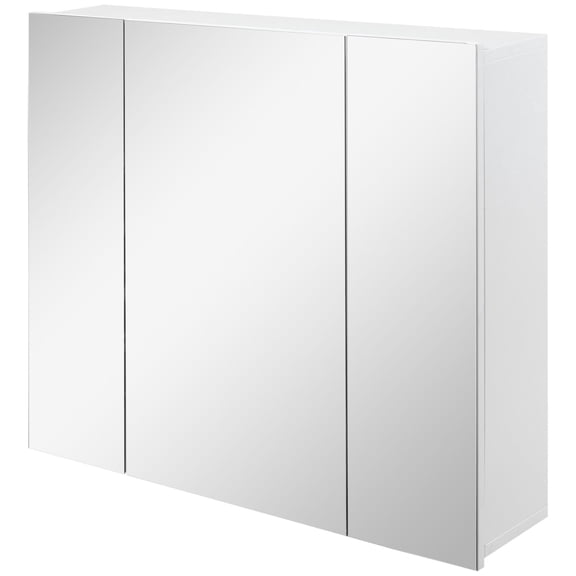 White Bathroom Mirror Cabinet with 3 Doors, Wall Mounted Medicine Cabinet with Adjustable Shelves