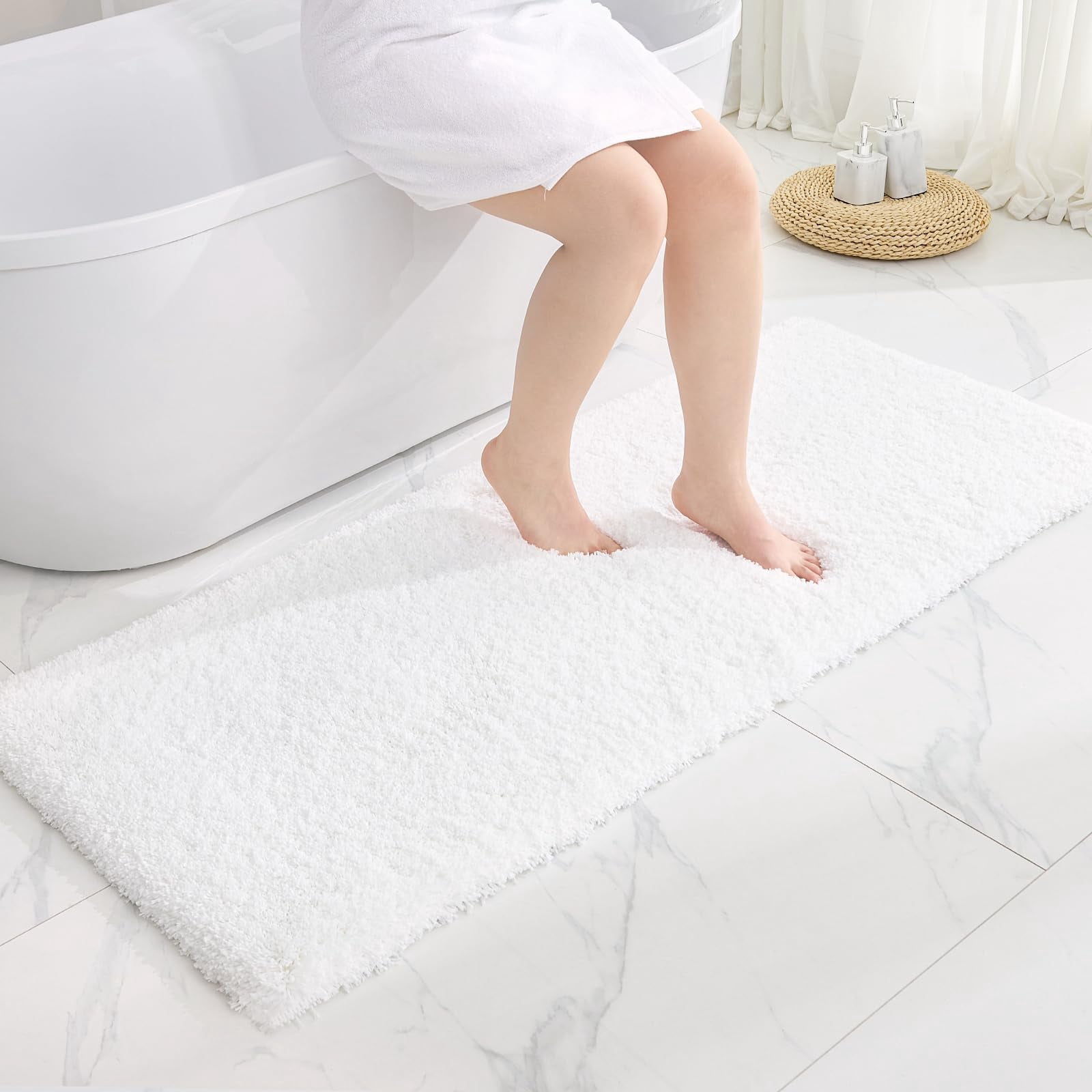 White Bathroom Rug 24x48 - Non-slip Plush Thick Bath Mat Highly ...