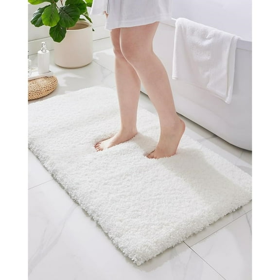 White Bathroom Rugs 48" 24" Non Slip & Super Absorbent Extra Thick Soft, Washable Bath Mat for Floor, Microfiber Plush Shaggy Bath Rug with Rubber for Bathtub Shower Room Sink