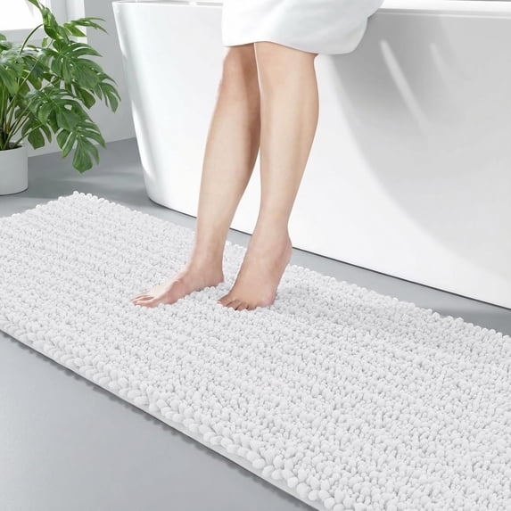 White Bathroom Runner Rug 24x55 Inch - Long Chenille Bath Mat Extra ...