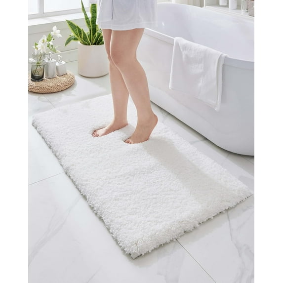 White Bathroom Runner Rug 24x70 Non Slip Fluffy Long Bath Mat for Bathroom Floor Washable Plush Luxury Bath Rug for Tub Absorbent Bathroom Shower Sink Mat Bedside Rug