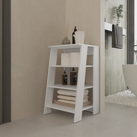 White Bathroom Shelf Unit | Top Shelf Suitable for Tall Bottles | Durable Engineered Wood Build | Organize Bathroom Space