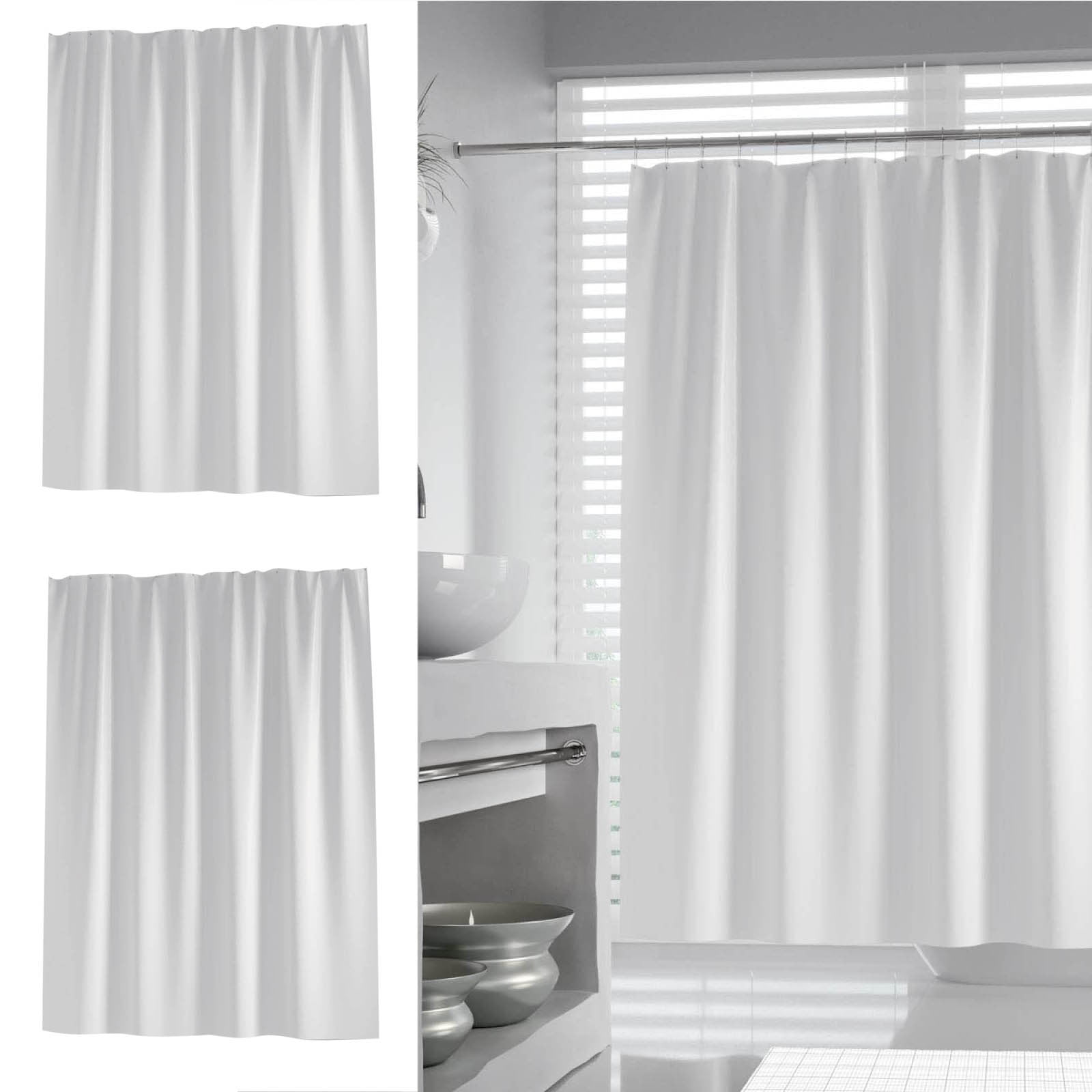White Bathroom Shower Curtain Thick And Easy Care For Long Narrow