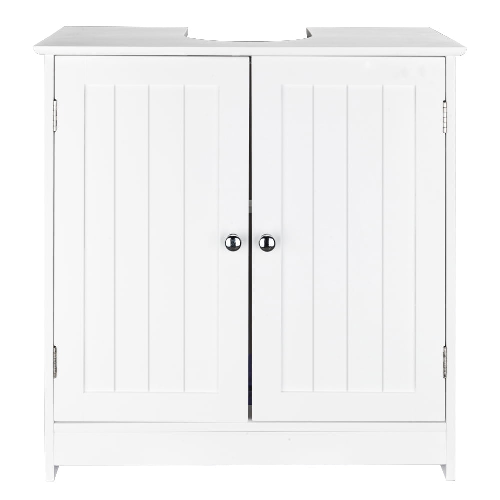 White Bathroom Sink Cabinet, MDF Under Sink Storage Cabinet with Double Slatted Doors Internal Shelves, Waterproof Space Saving Bathroom Storage Furniture for Home Bathroom Use