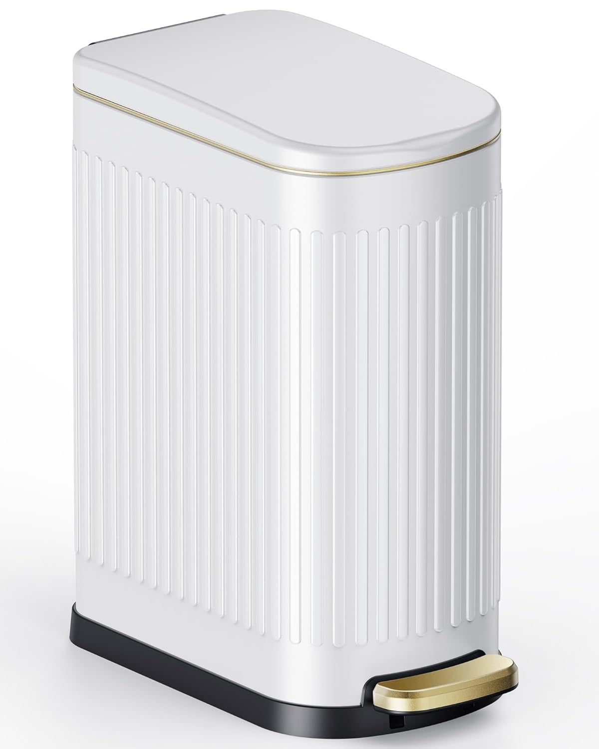 White Bathroom Trash Can with Lid-10L/2.6 Gallon Stainless Steel Step ...