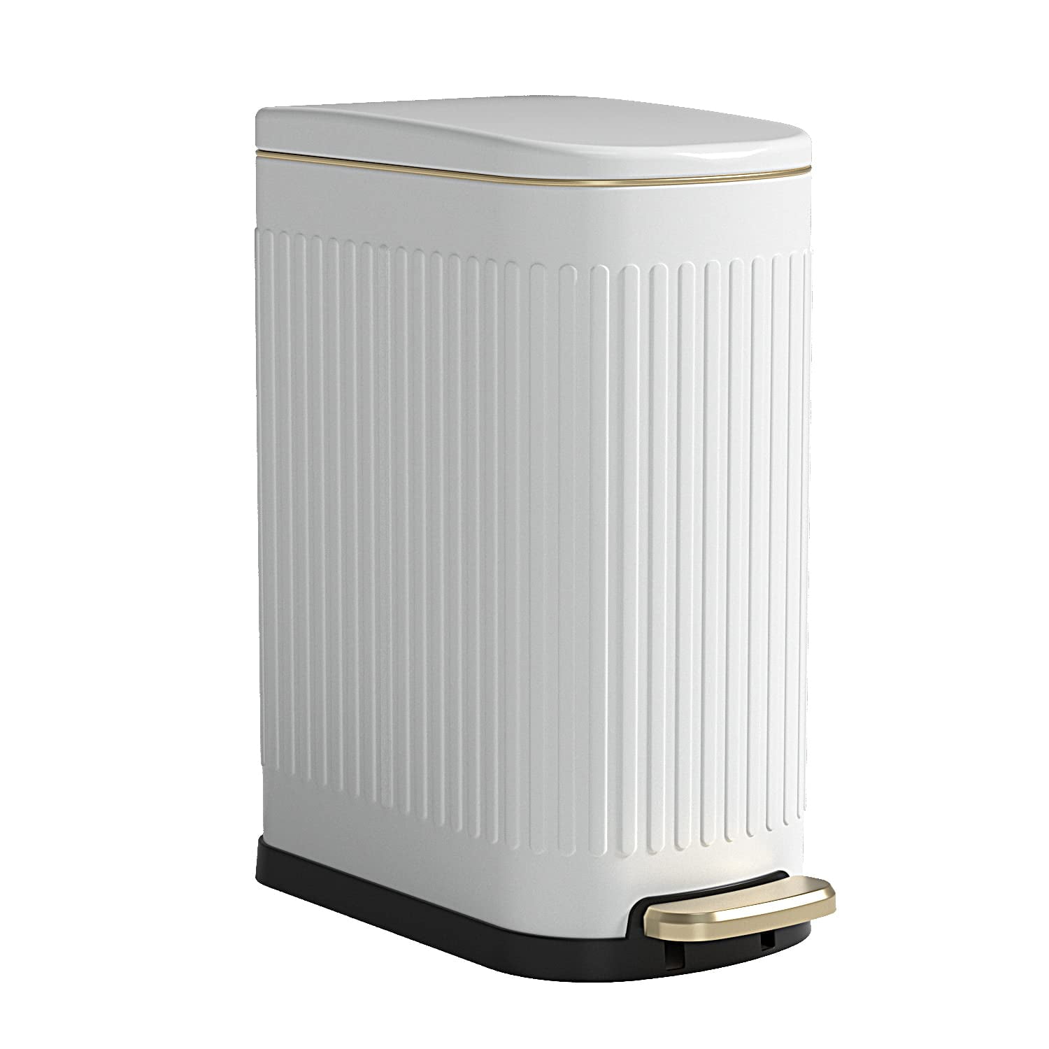 White Bathroom Trash Can with Lid-Stainless Steel Step Slim Garbage Can ...