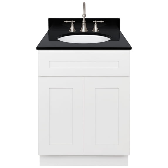 White Bathroom Vanity 24", Absolute Black Granite Top, Faucet LB7B