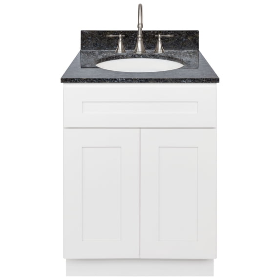 White Bathroom Vanity 24", Blue Butterfly Granite Top, Faucet LB7B