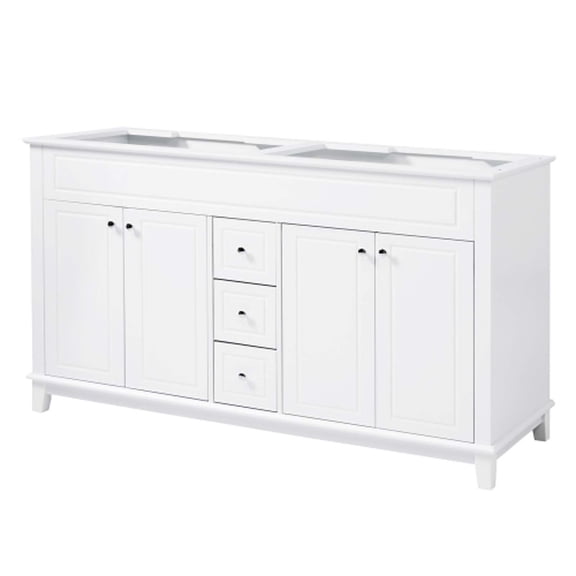 White Bathroom Vanity - Vanity Cabinet with Soft-Close 6 Drawers & Double Doors, 2-Tier Shelves MDF Pine Wood Legs Vanities for Bathroom/Laundry Room/Powder Room