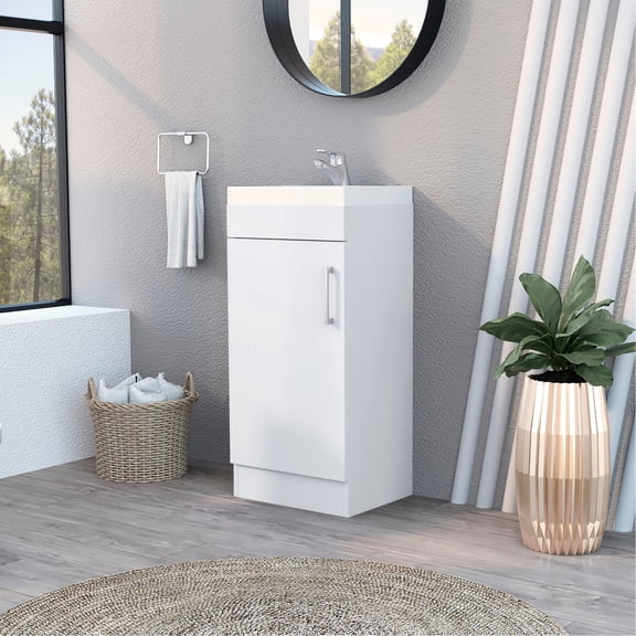 White Bathroom Vanity With Sink - Spacious, Spacious Area, Build