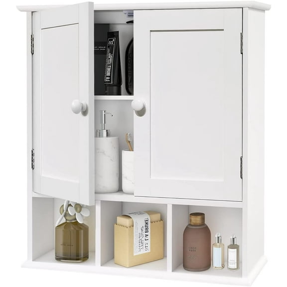 White Bathroom Wall Cabinet with 2 Door Adjustable Shelves,Over The Toilet Storage Mounted Medicine Cabinets for Laundry Room Kitchen | Door, Shelves,