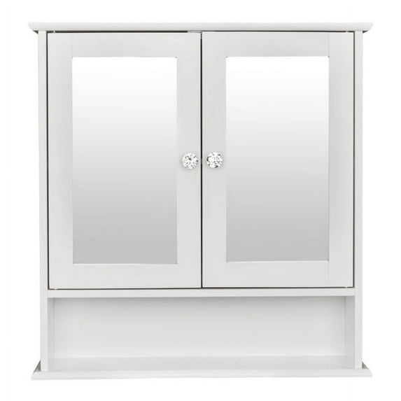 White Bathroom Wall Cabinet Wall-Mounted with Double Mirror Doors