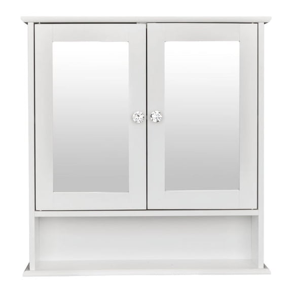 White Bathroom Wall Cabinet Wall-Mounted with Double Mirror Doors