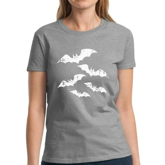 White Bats Halloween T Shirt for Women - S M L XL 2XL 3XL Graphic Tee - Scary Halloween Outfit Gift Funny Holiday Tee T-Shirt Ladies
