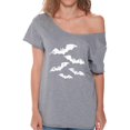 thumbnail image 1 of White Bats Off Shoulder T Shirt for Ladies Retro Oversized Shirts for Her - S M L XL 2XL Funny Graphic Tee - Happy Halloween Gift Holiday Scary Tee T-Shirt Womens, 1 of 2
