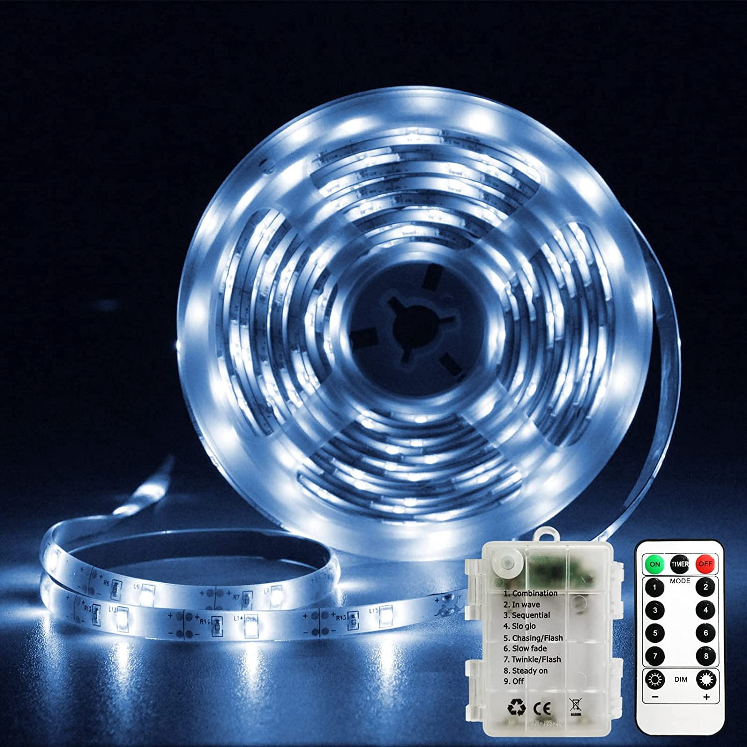 White Battery 150 LED Strip Lights Flexible, 16.4ft Adhesive Indoor ...