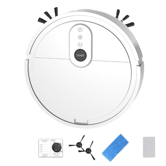 White Battery Powered Robot Vacuum Cleaner, Pet Hair System Sweeping Mopping 3-In-1, Compact Design Wireless Freedom, Home Cleaning Appliance