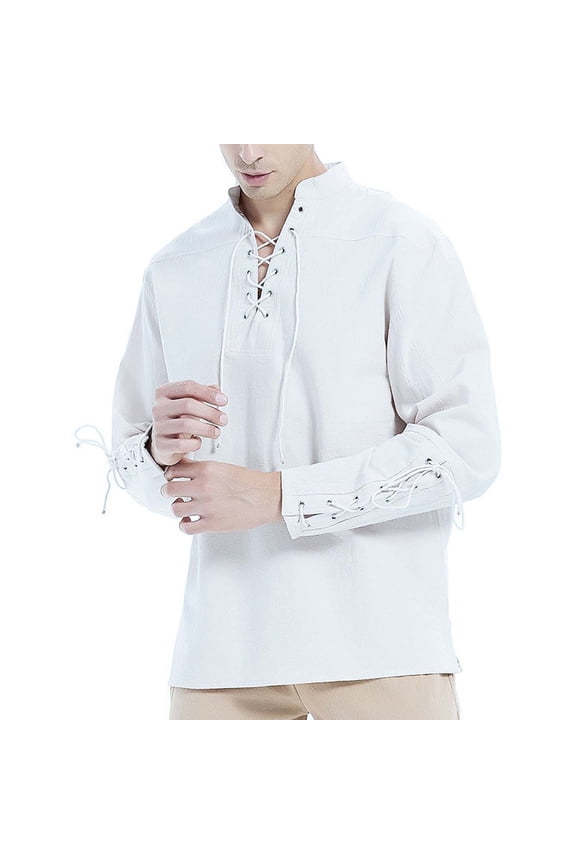 White Beach Brunch T Shirt for Man Fall Summer Long Sleeve Collared Henley Neck Faux Gauze Linen Hippy Hawaiian Tropical Plain Tops Shirt Man 2026 L