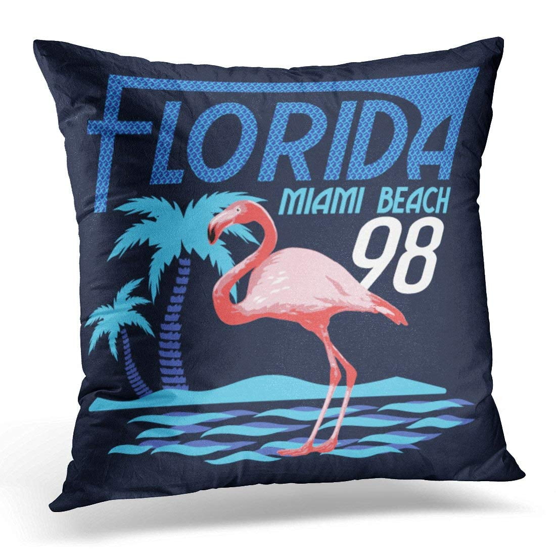 White Beach Tropical with Flamingo Miami Pillow Cover 16x16 Inches