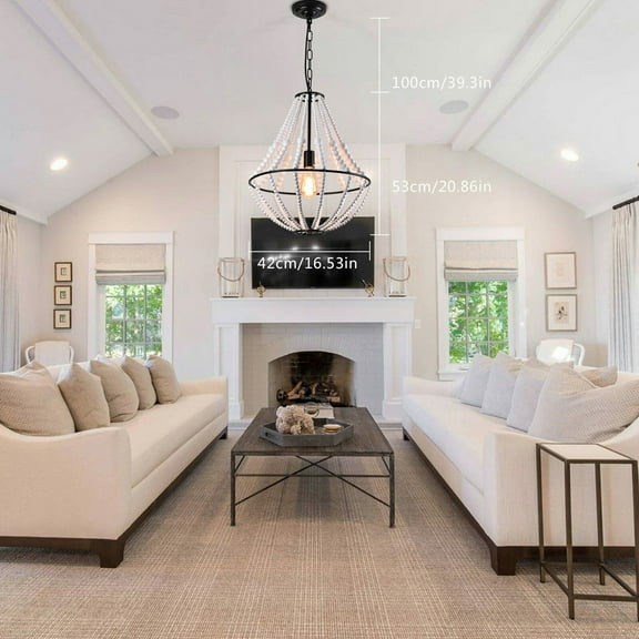 White Beaded Chandelier, Retro Style Pendant Light, Hanging Light Fixture for Bedrooms, Clubs, Craft Rooms, Living Rooms, Dining Rooms