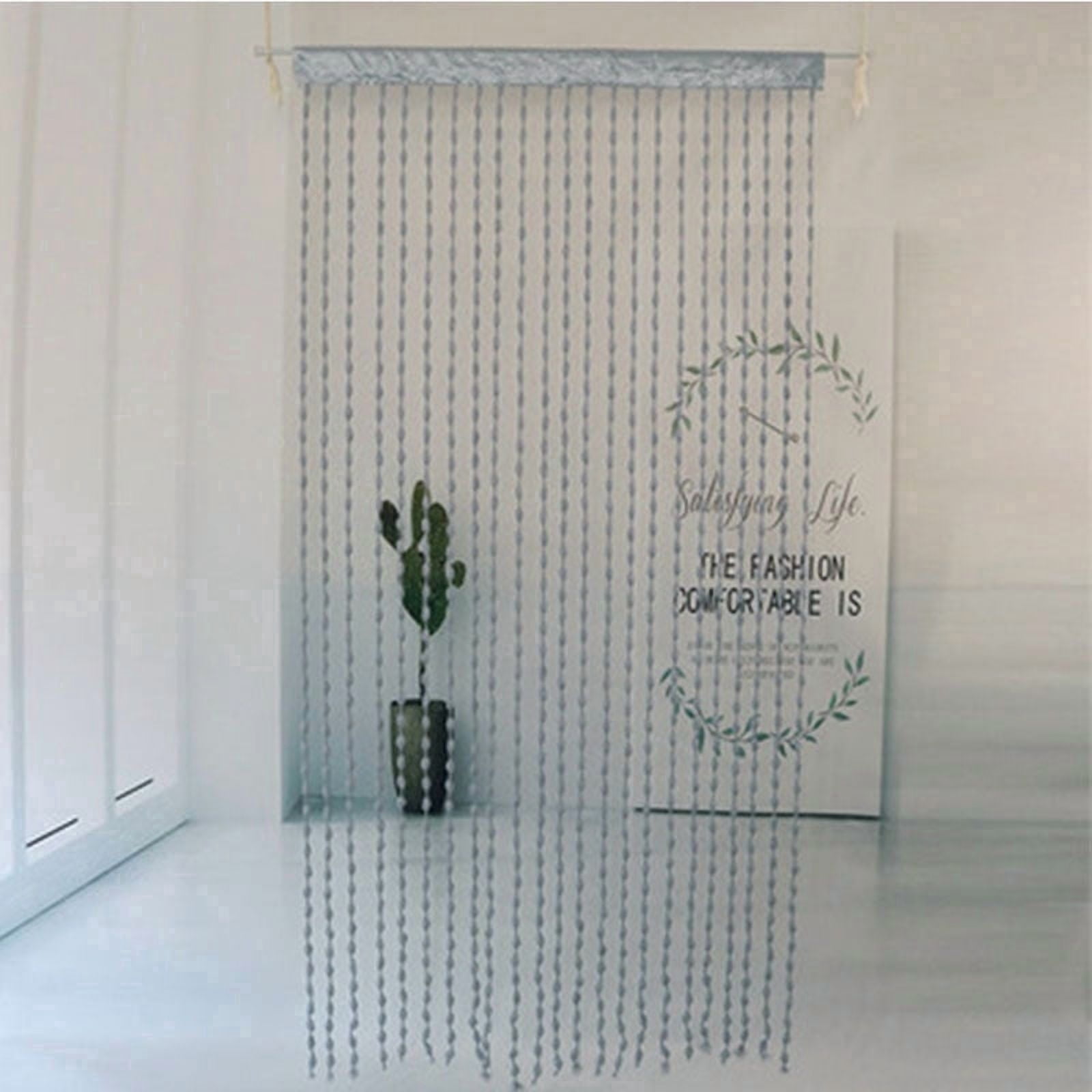 White Beaded String Curtain, Room Divider Window Door Curtain-39"W x 78"L-silver gray