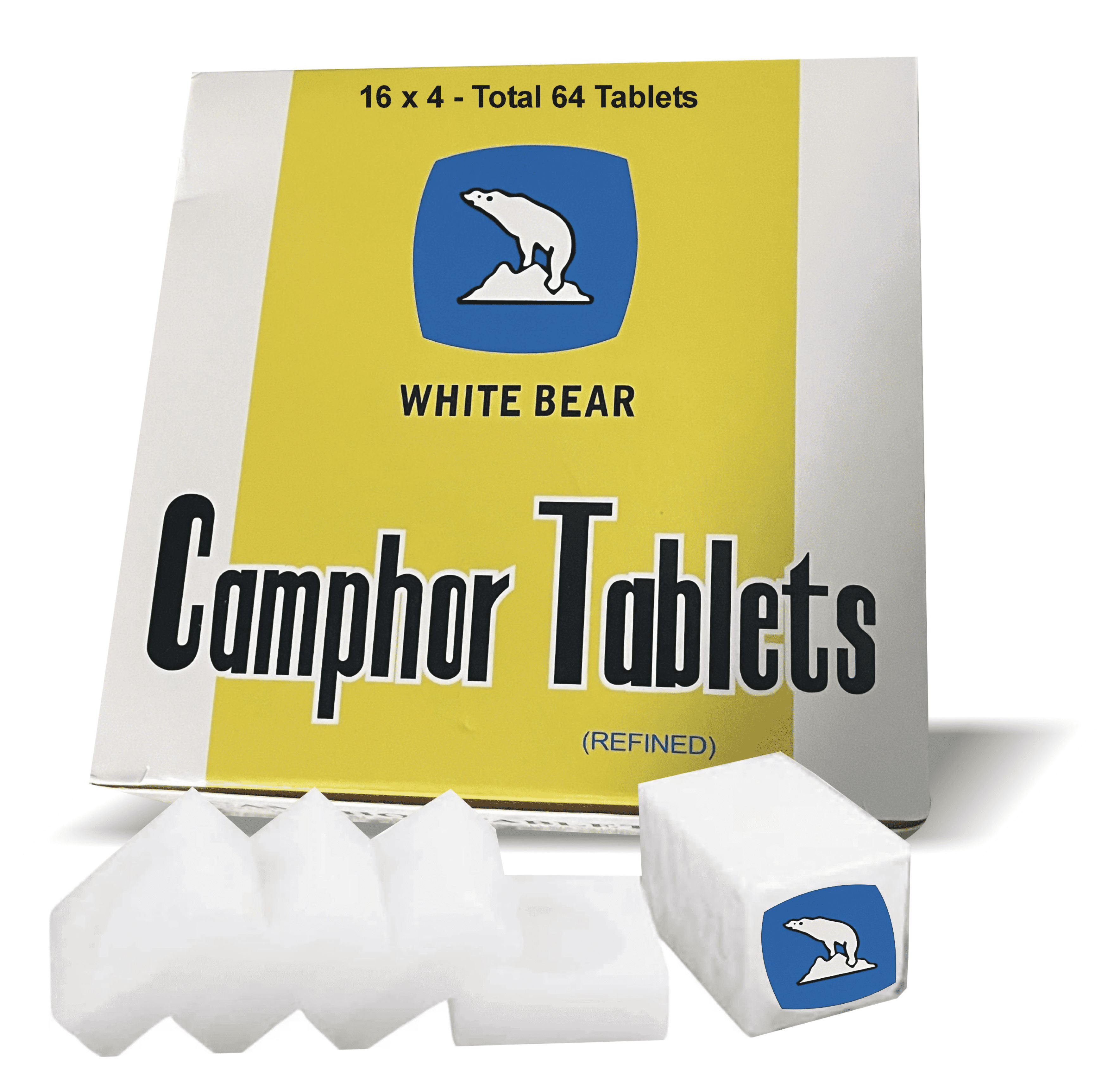 White Bear 64-Tablets Refined Pure Camphor Cubes Natural Camphor Blocks ...