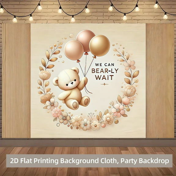 White Bear Baby Shower Backdrop We Can Bearly Wait Photography Background Pink Golden Balloons Floral Newborn Shower Birthday Party Decorations Banner Supplies Photo Booth Props