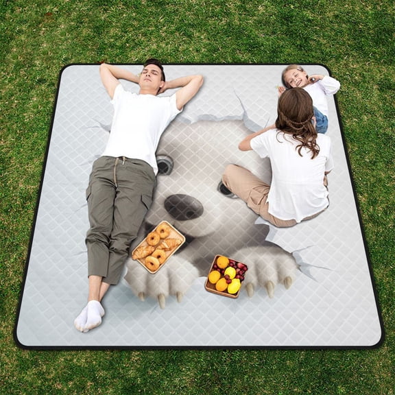 White Bear Face Wall Beach Blanket Outdoor Picnic Blanket 78"x 78" Waterproof Foldable for Beach Camping Travel Hiking Grass Lawn Park