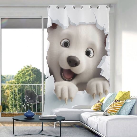 White Bear Face Wall Blackout Curtain Panels Drapes Privacy Assured with Light Filtering Curtains for Living room Bedroom Bathroom Window