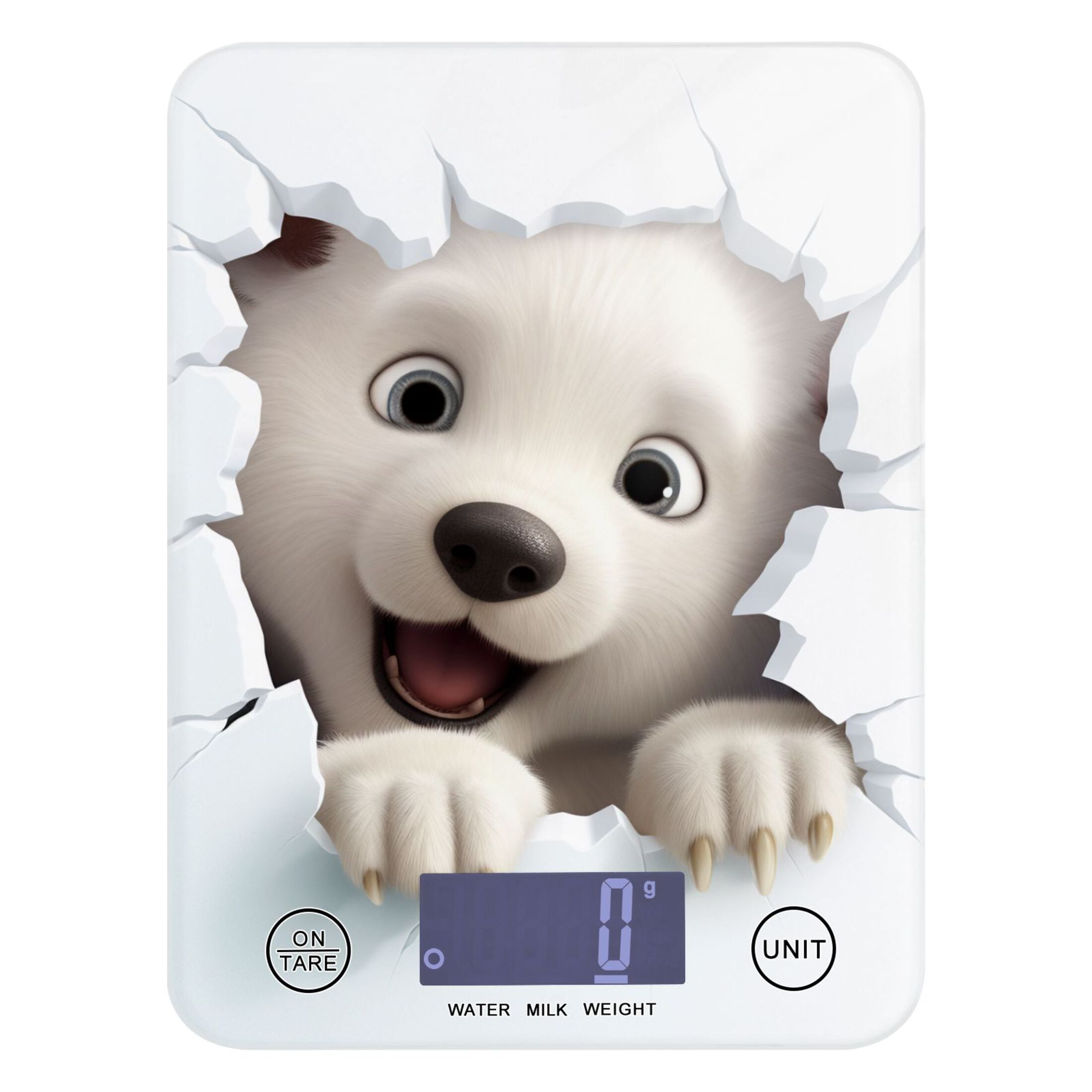 White Bear Face Wall Food Scale Digital Kitchen Scale Waterproof Tempered Glass Tare Function 11 lb for Baking Cooking Meal Prep