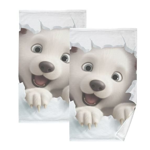 White Bear Face Wall Hand Towel Bath Towels Face Towels Cotton Absorbent for Home Hotel Spa Swimming Yoga Sports Decorative Towel Set of 2