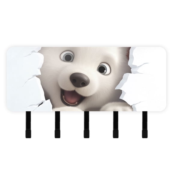 White Bear Face Wall Mail Holder Organizer Wall Mount with Shelf Key Holder Key Rack with 5 Key Hooks for Wall Decorative