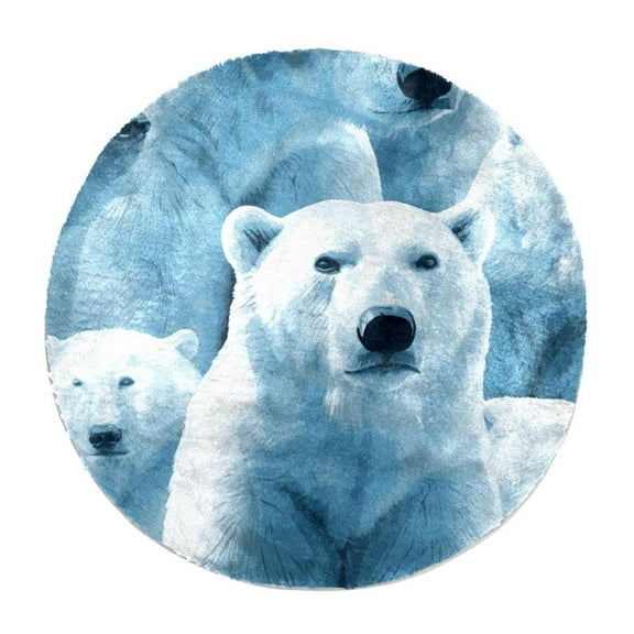 White Bear Faux Rabbit Fur Rug - Super Soft Fur Round Rug, Comfy Fluffy Shag Furry Circle Rugs for Kids Room, Living Room, Cute Non-Slip Plush Fuzzy Circular Area Rug Floor Carpets